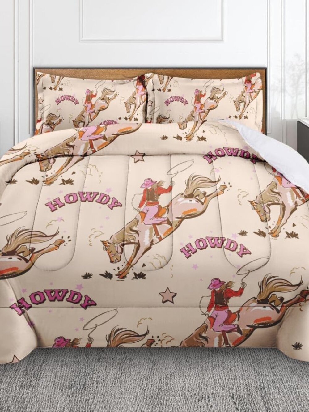 Comforter Set of 3, Queen, Bedroom Decor Western Cowboy